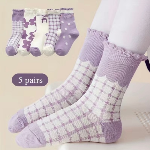 Girls purple patterned socks, 5 pair - Picture 4 of 6